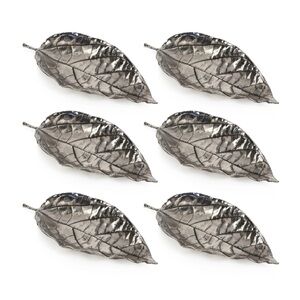 NWT Set of 6 Zodax Osage Orange Leaf Antique Pewter Plated Trays CH-3676 Decor